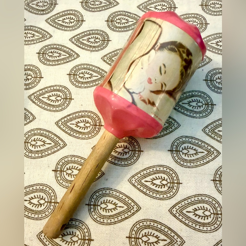 Vintage Celluloid & Wood Baby Rattle, Made in Occupied Japan, 8”L, Lightweight
